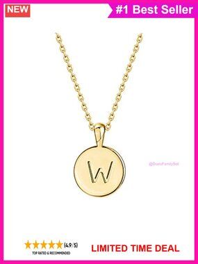 PAVOI 14K Gold Plated Initial W Pendant Necklace for Women